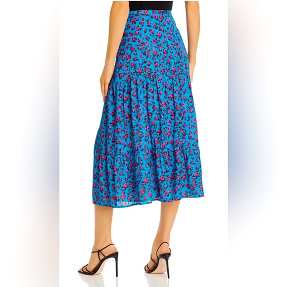 Paige Bestia Floral Print Tiered Teal With Magneta Flowers Midi Skirt - Picture 5 of 11